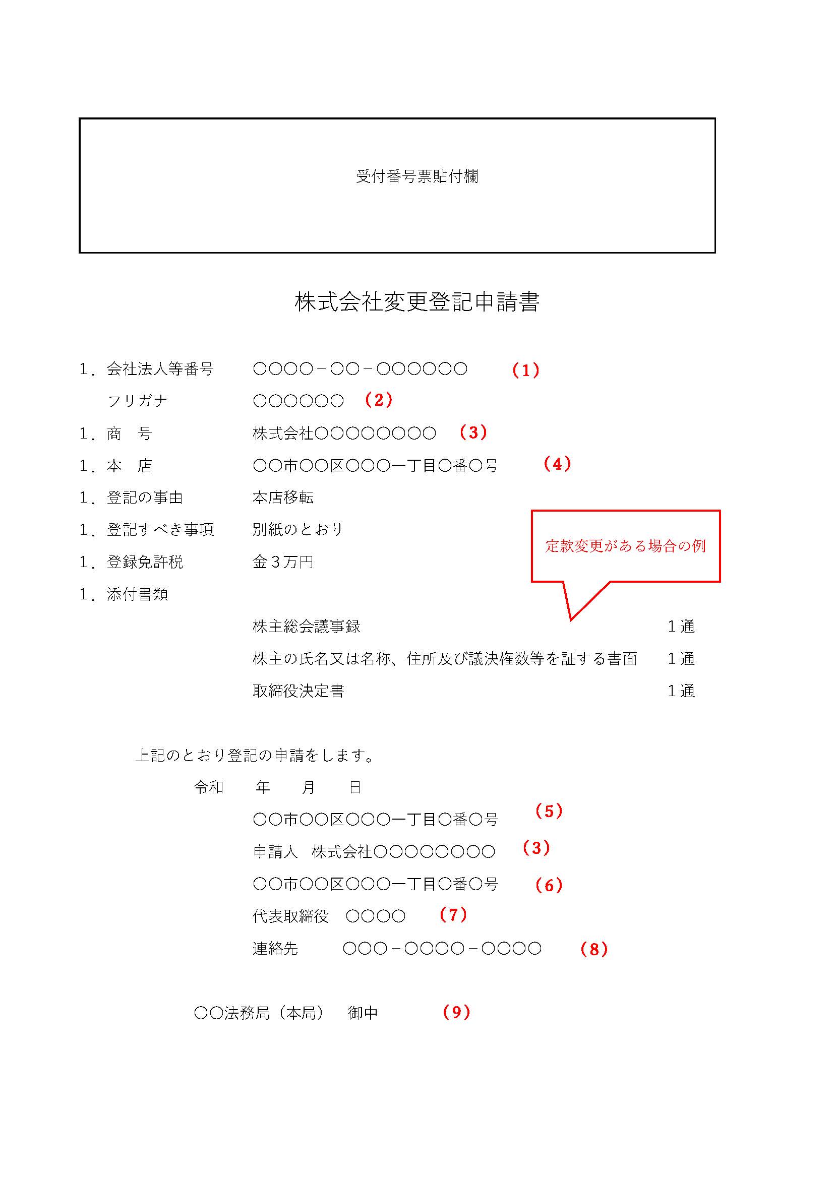 本店移転管轄内登記申請書